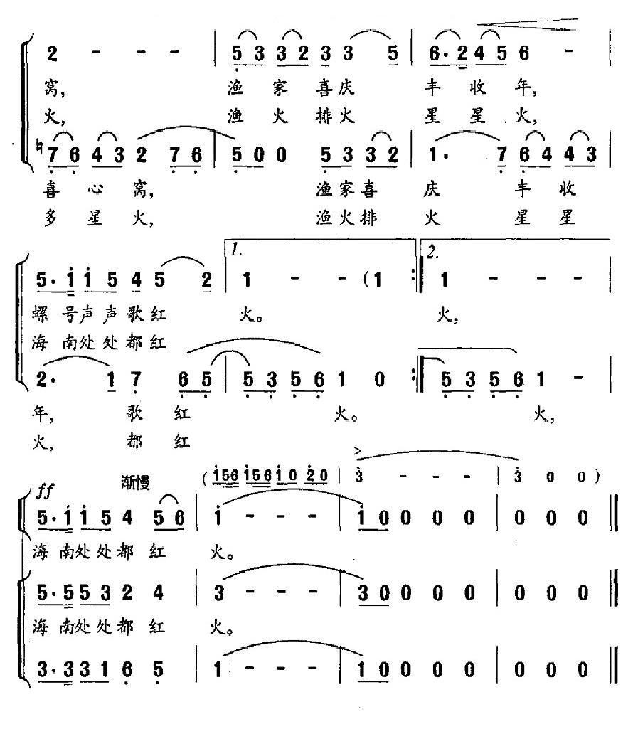 渔火放歌合唱曲谱（图2）