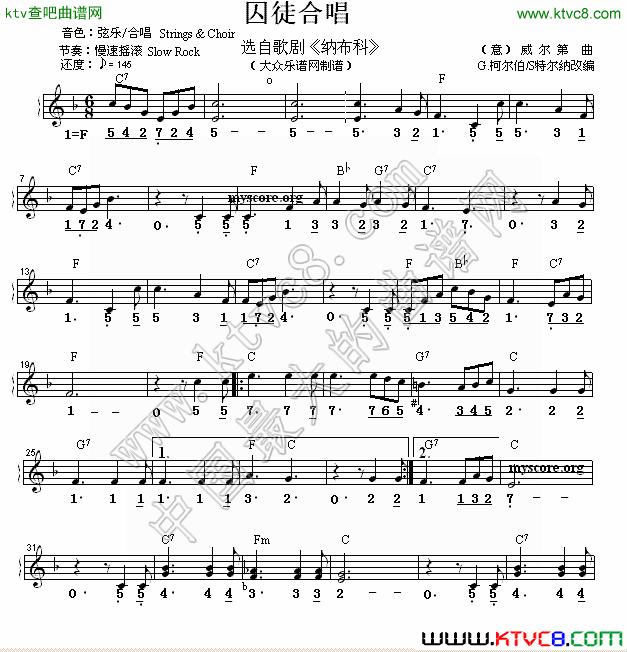 囚徒合唱（线简谱混排）合唱曲谱（图1）