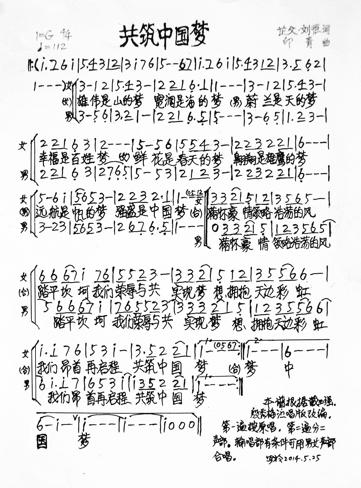 共筑中国梦  男女二声部合唱谱合唱曲谱（图2）