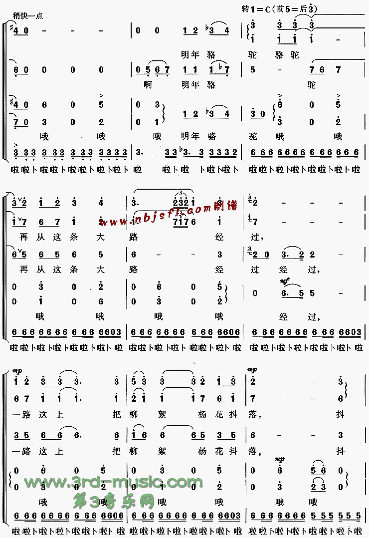 运杨柳的骆驼[合唱曲谱]简谱（图5）