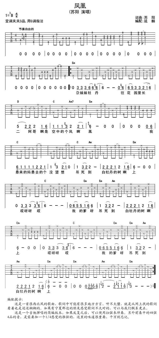凤凰（苏阳词 苏阳曲）吉他谱（图1）