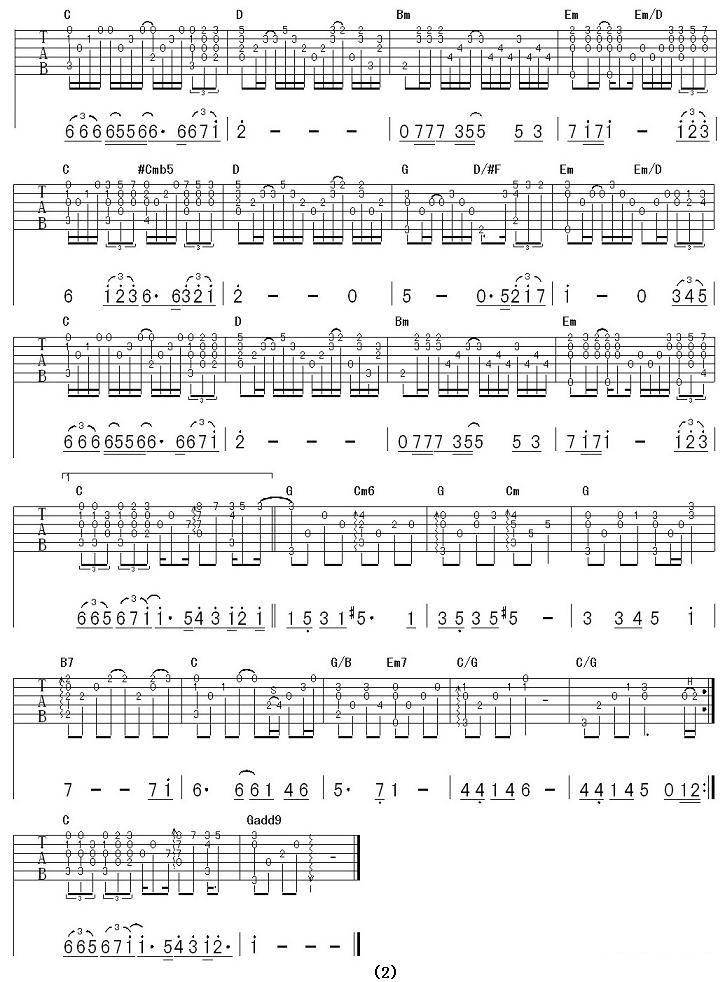 听海（杨鑫编配版、指弹谱）吉他谱（图2）