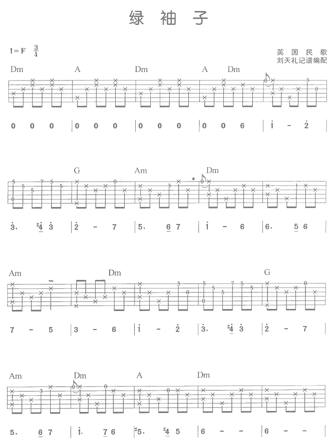 绿袖子吉他谱（图1）