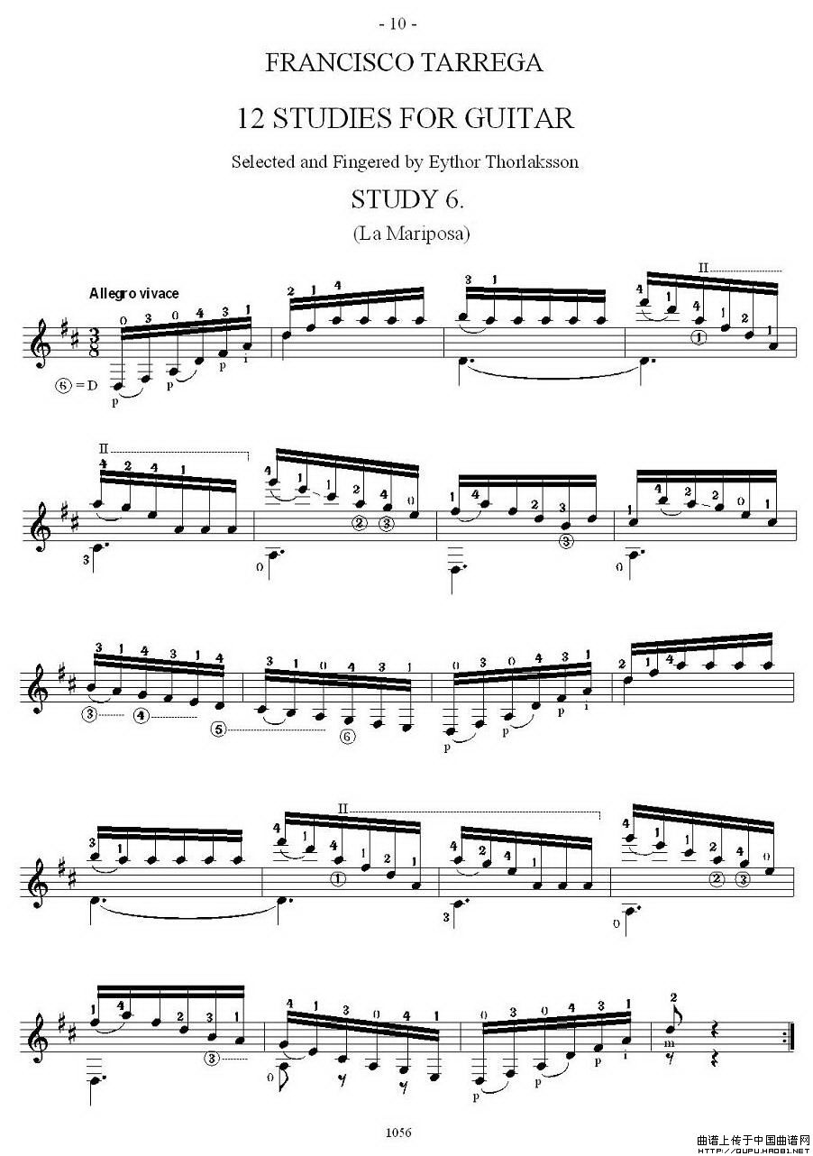 他雷加12首练习曲之6吉他谱（图1）