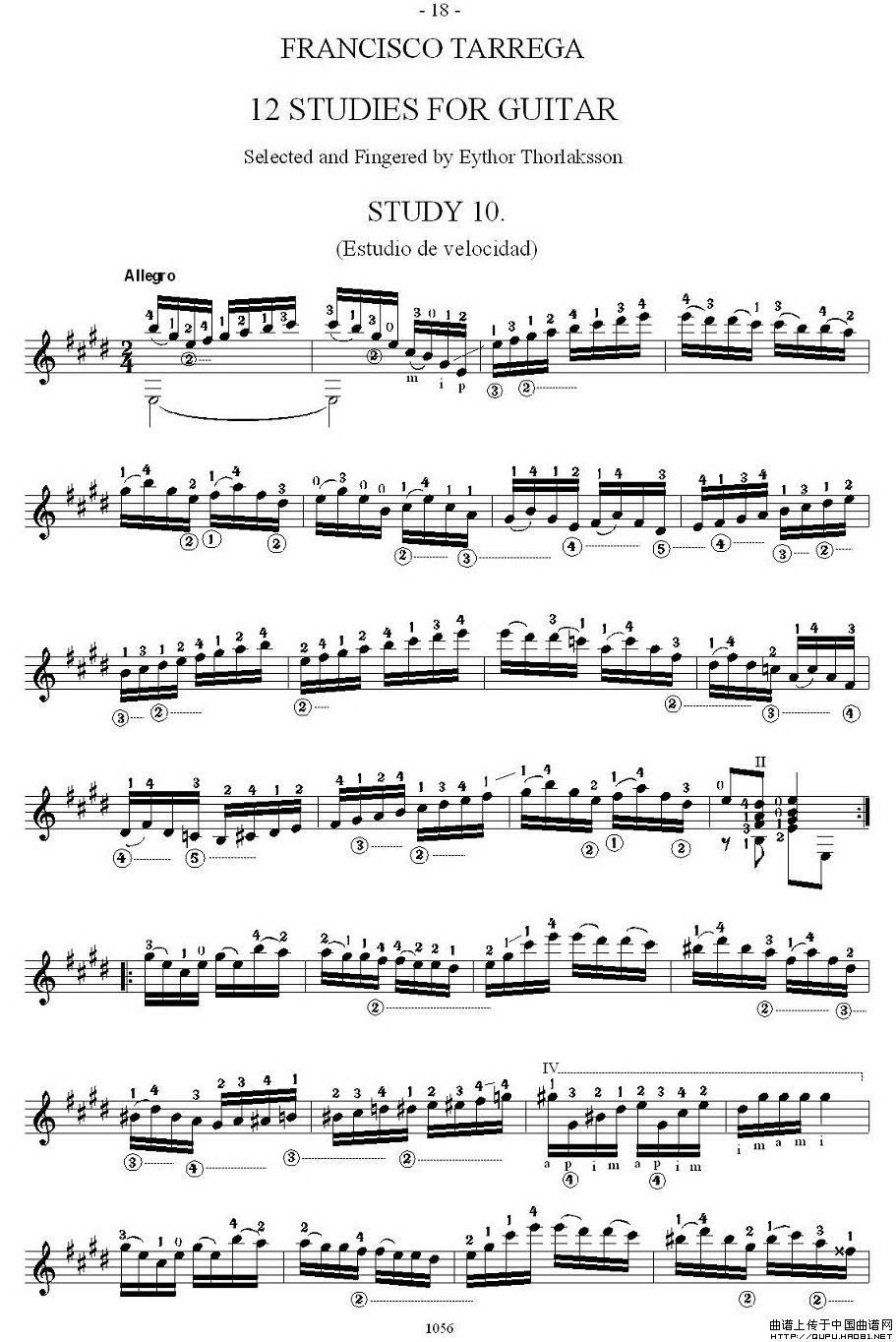 他雷加12首练习曲之10吉他谱（图1）