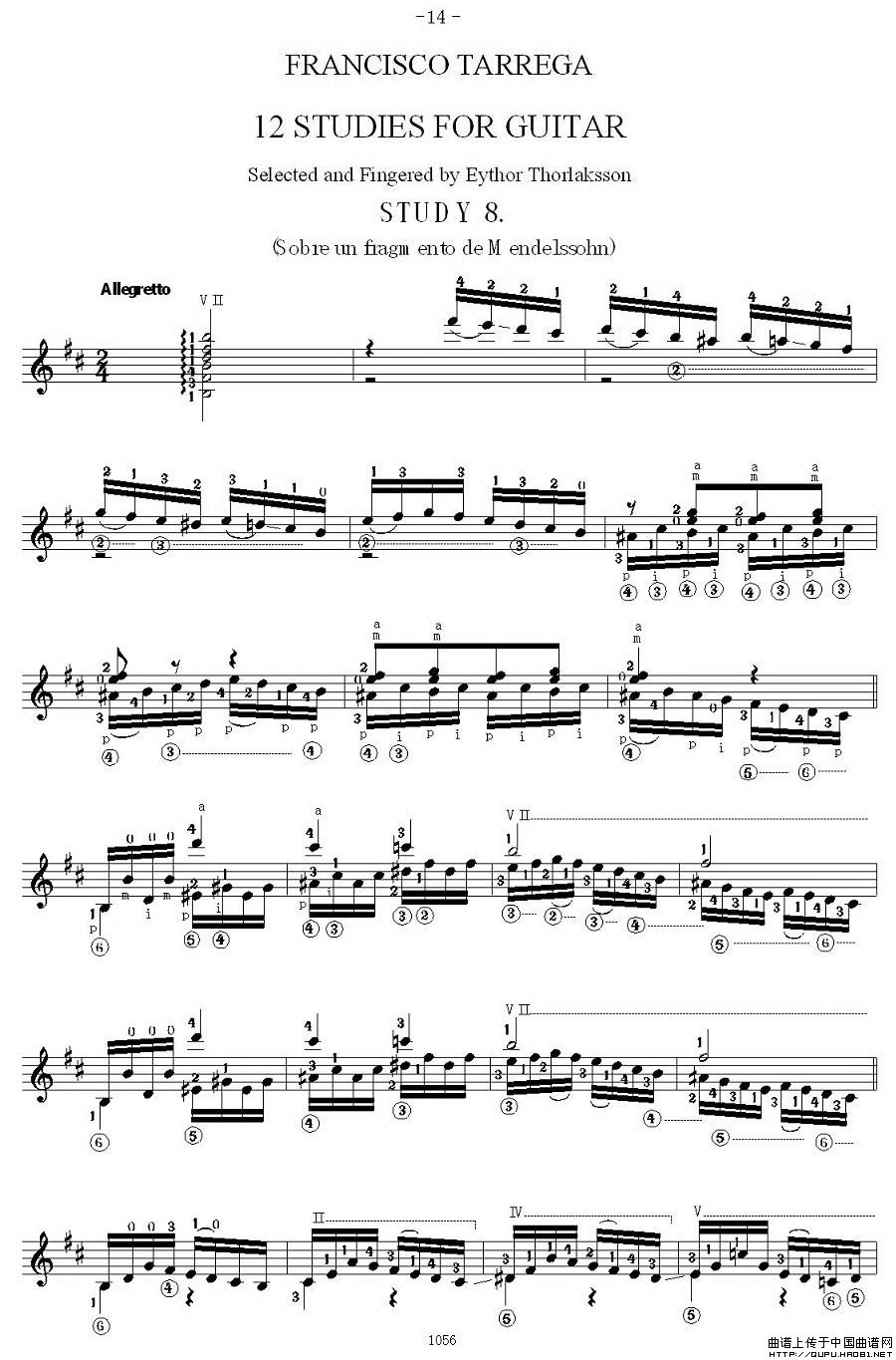 他雷加12首练习曲之8吉他谱（图1）