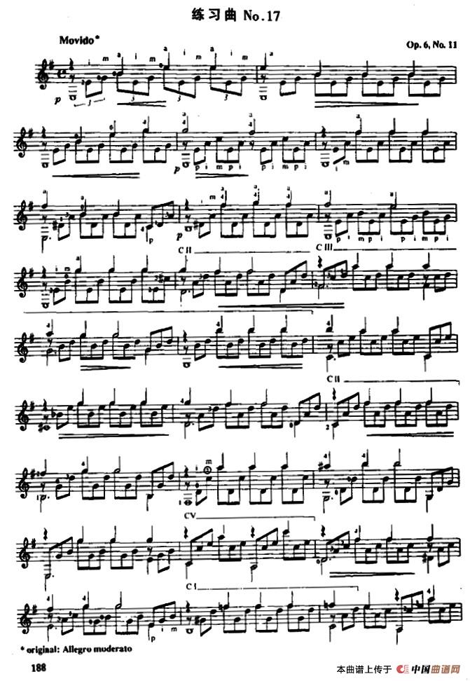 费尔南多·索尔 古典吉他练习曲 No.17（Op.6  No.11）吉他谱（图1）