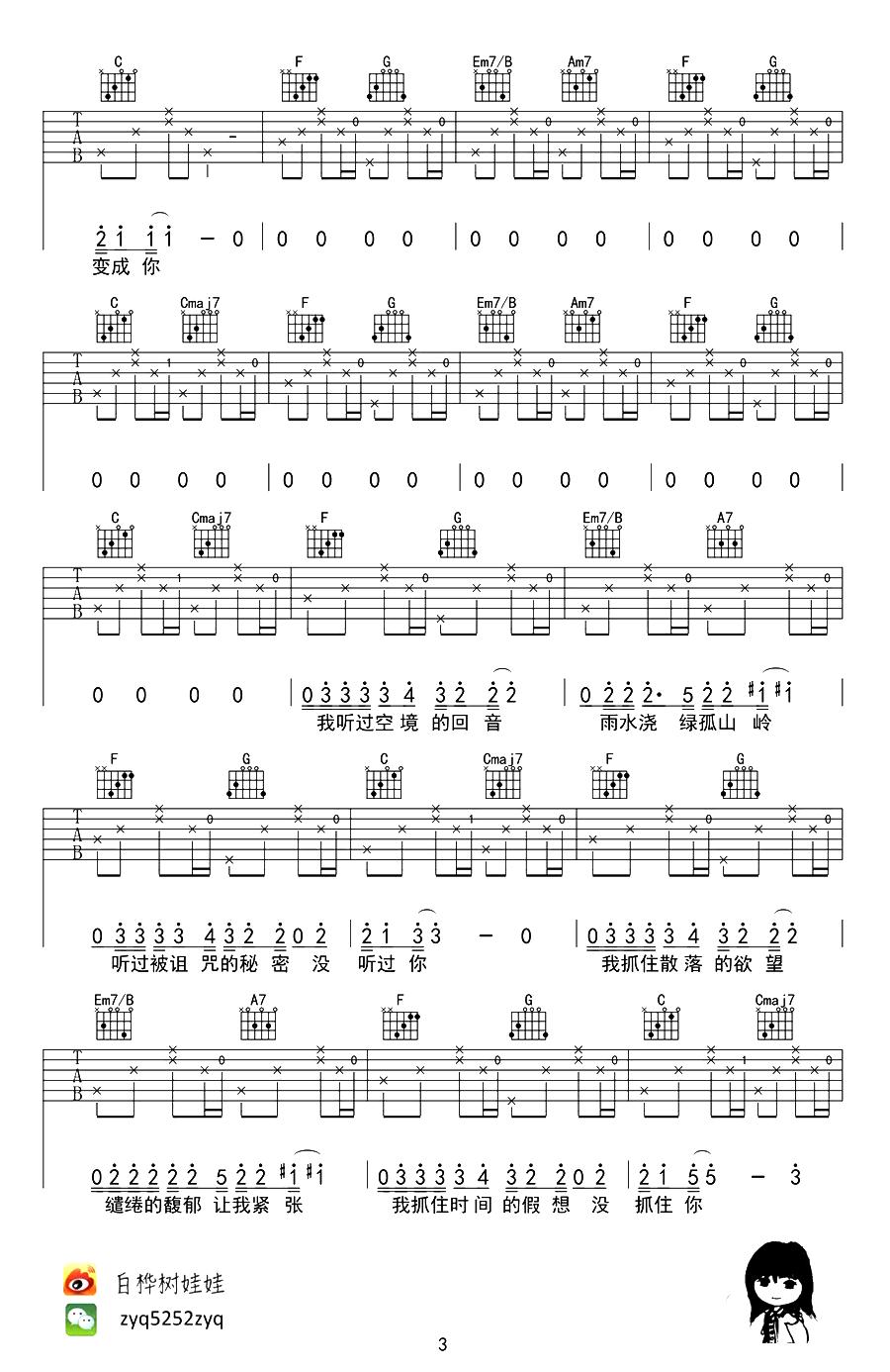 奇妙能力歌（张一清编配版）吉他谱（图3）