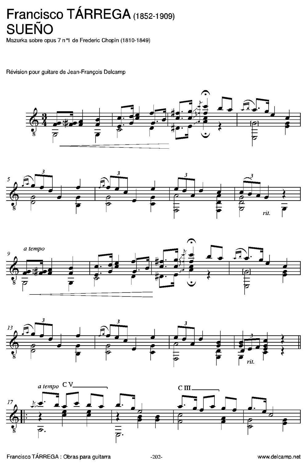 SUENO(Mazurka sobre opus 7 n1 de Frederic Chopin)（吉他谱（图1）
