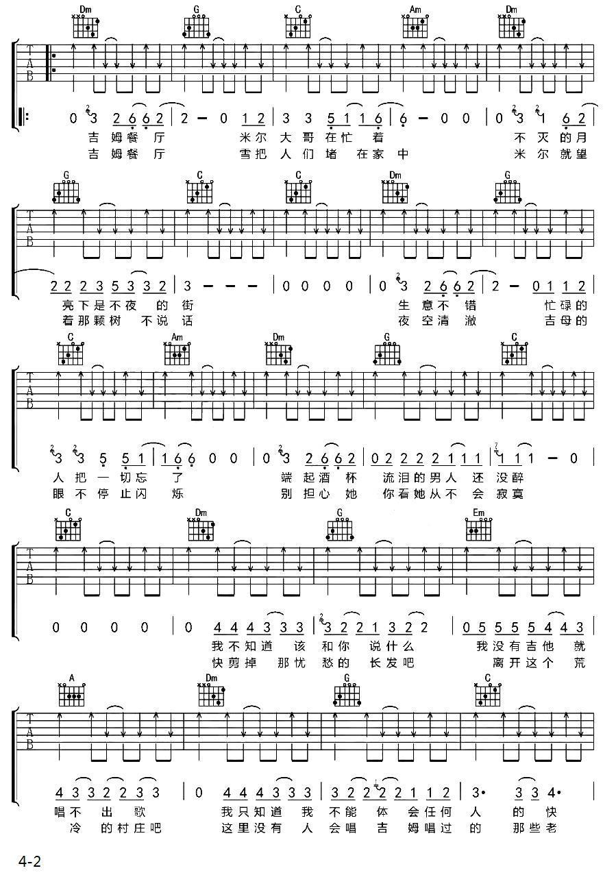 吉姆餐厅吉他谱（图2）