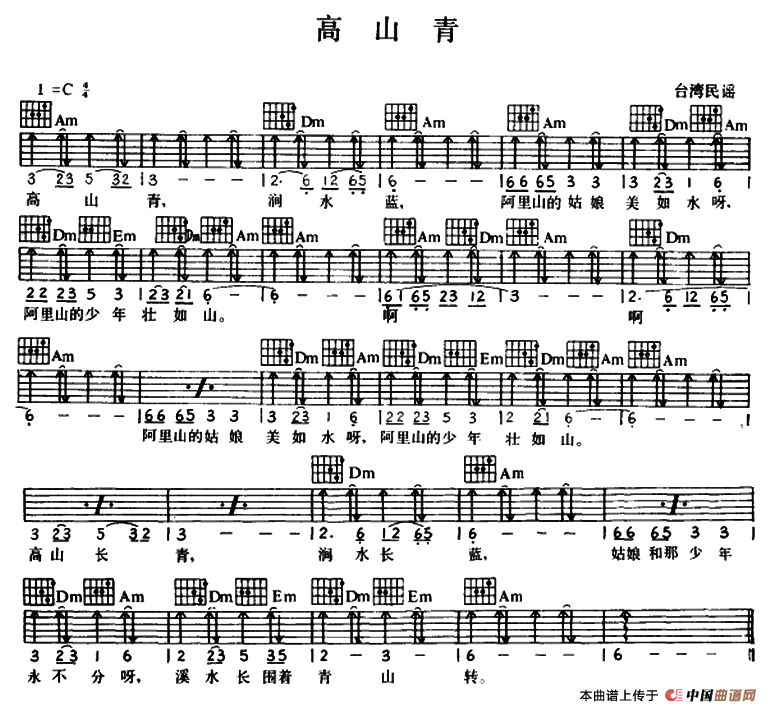 高山青吉他谱（图1）