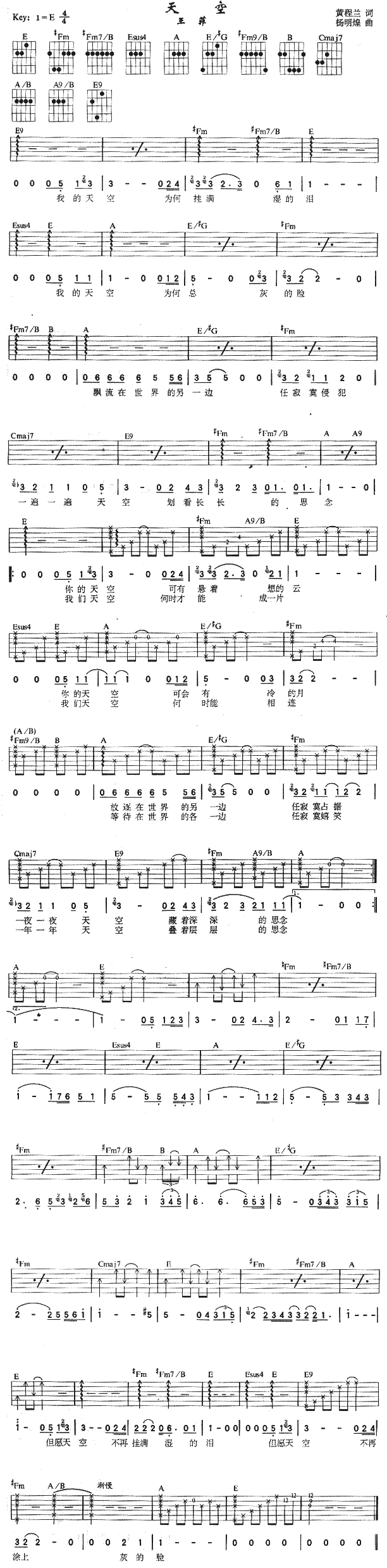 天空吉他谱（图1）