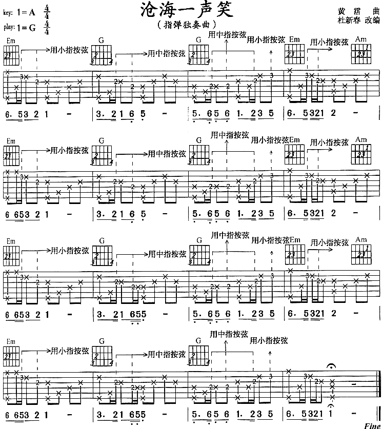 沧海一声笑(独奏曲)吉他谱（图1）