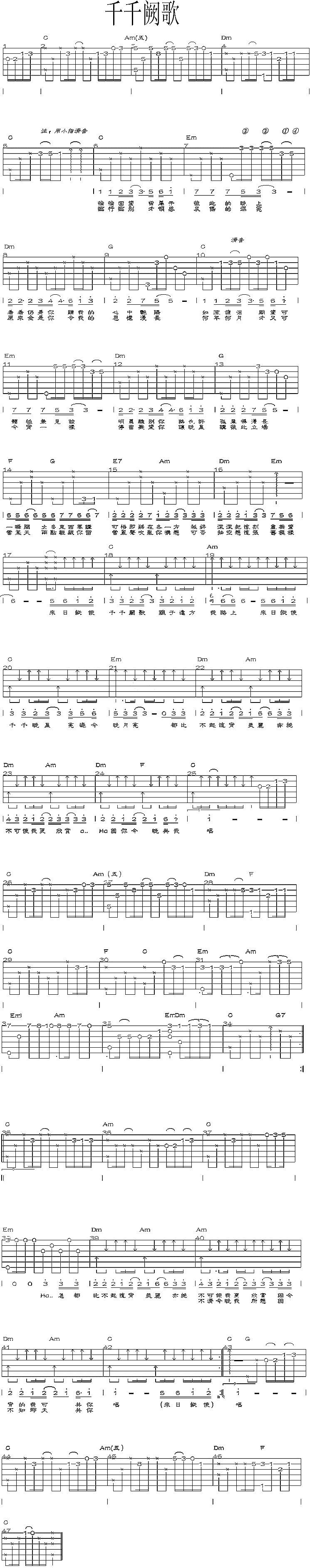 千千阙歌(粤语)吉他谱（图1）
