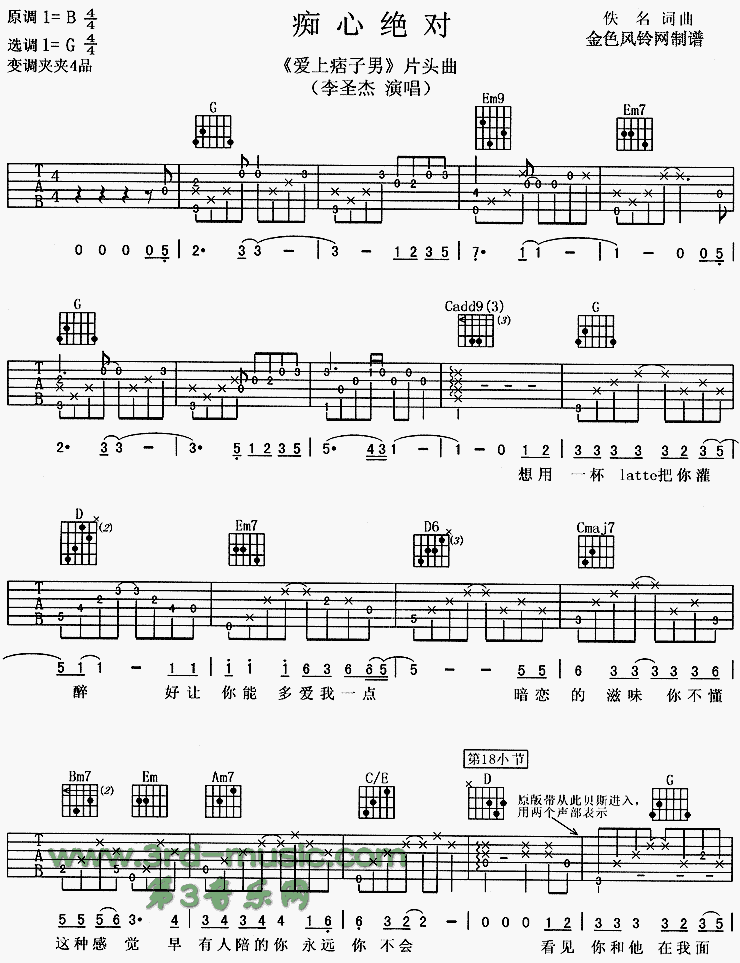 痴心绝对(《爱上痞子男》片头曲)吉他谱（图1）