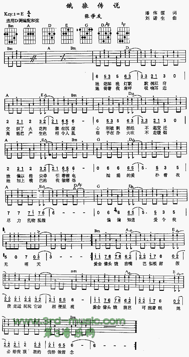 饿狼传说(粤语)吉他谱（图1）