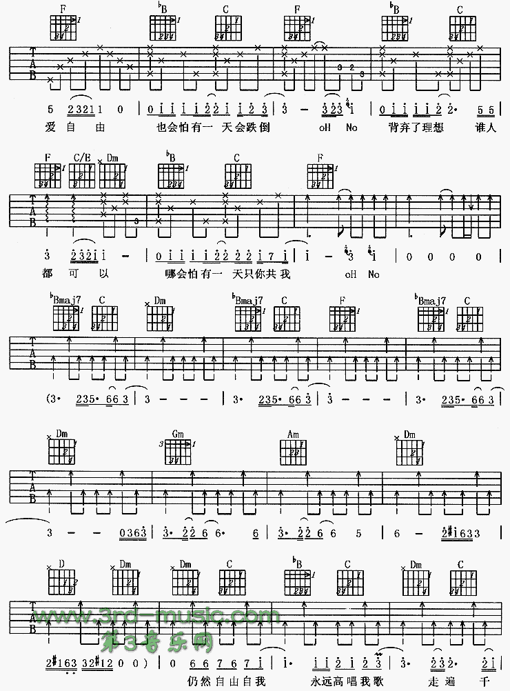 海阔天空(粤语)吉他谱（图3）