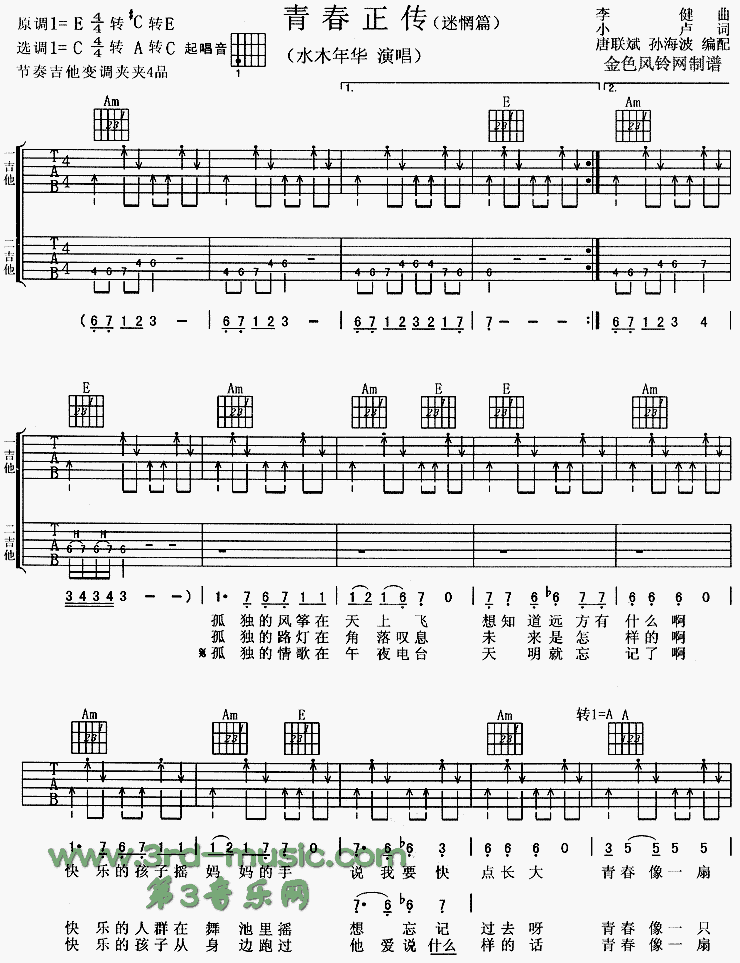 青春正传(迷惘篇)吉他谱（图1）