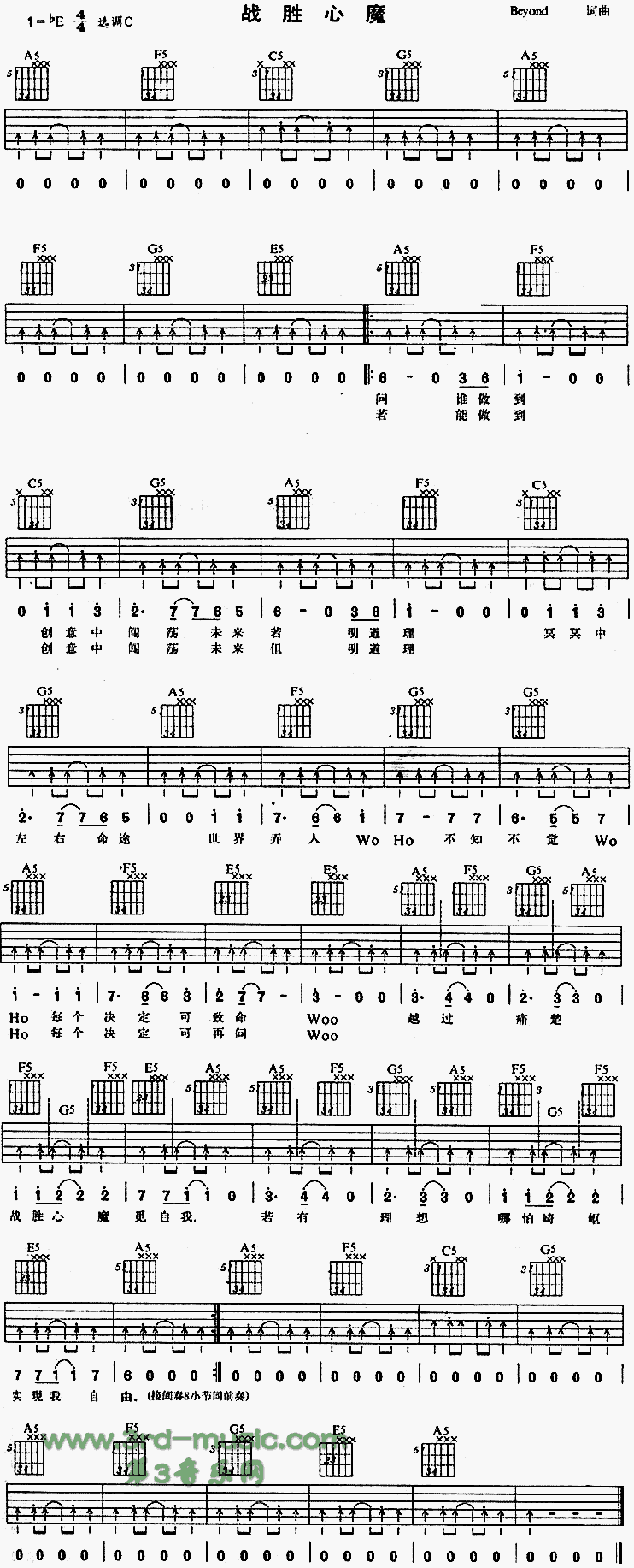 战胜心魔(粤语)吉他谱（图1）