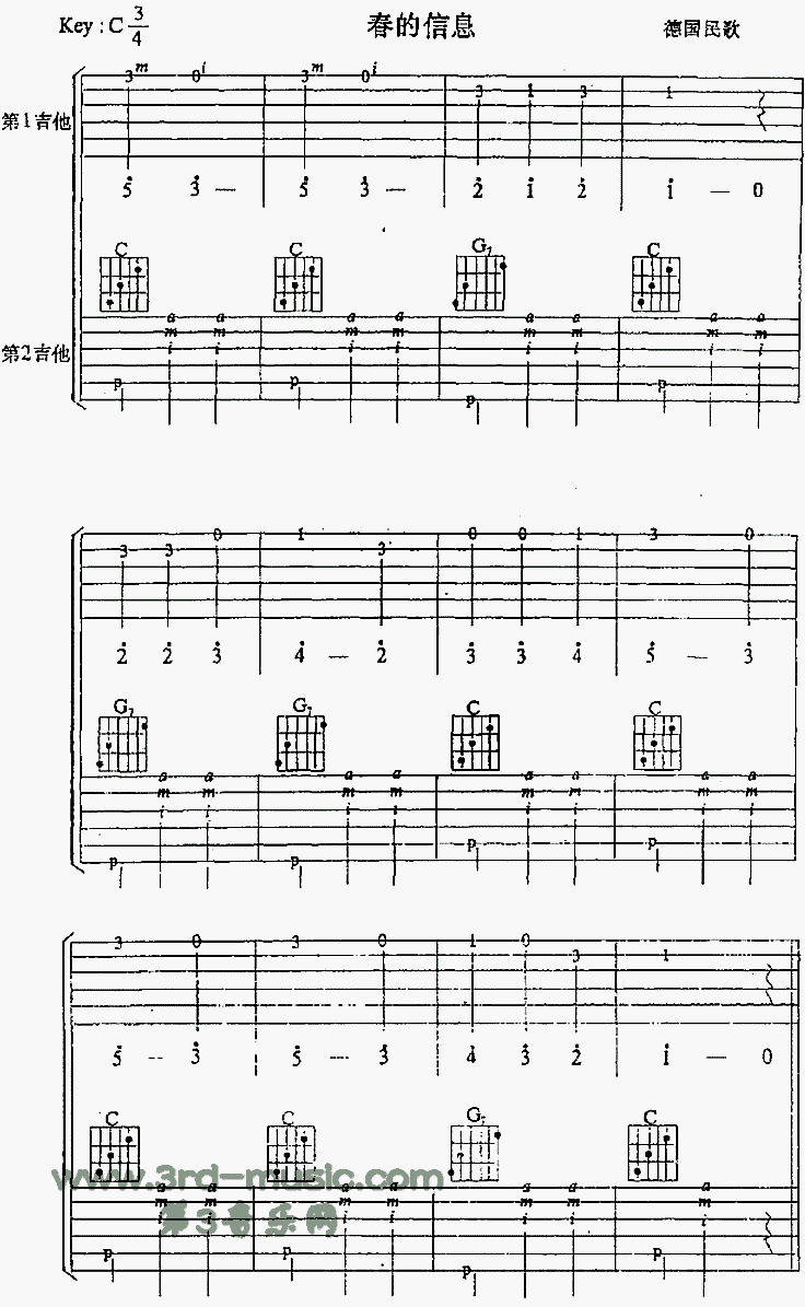 春的信息(德国民歌、独奏曲)吉他谱（图1）