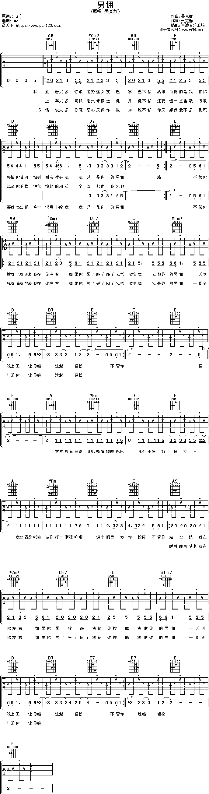 男佣吉他谱（图1）