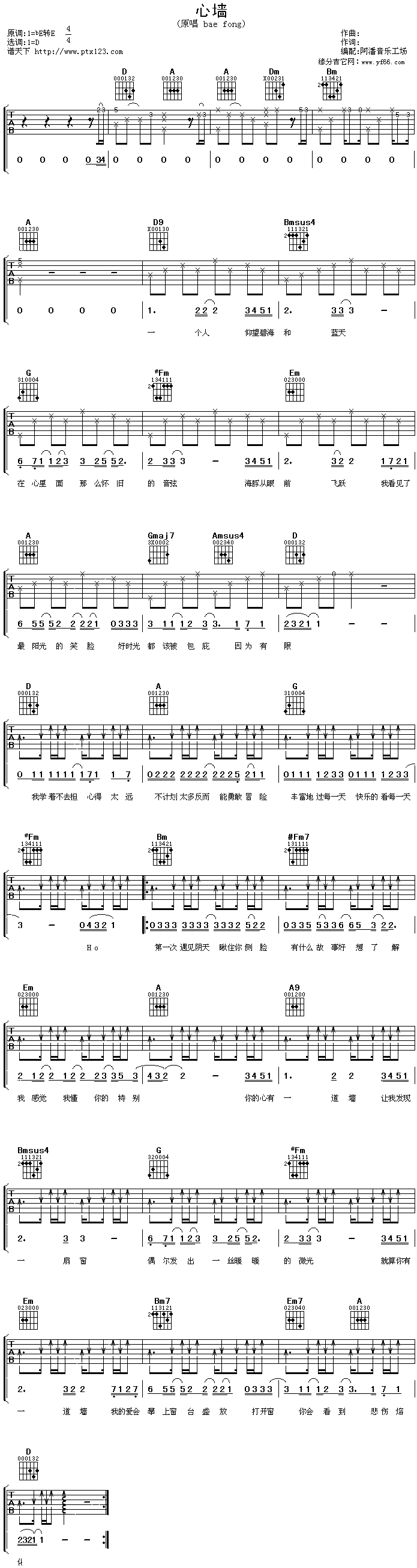 心墙吉他谱（图1）
