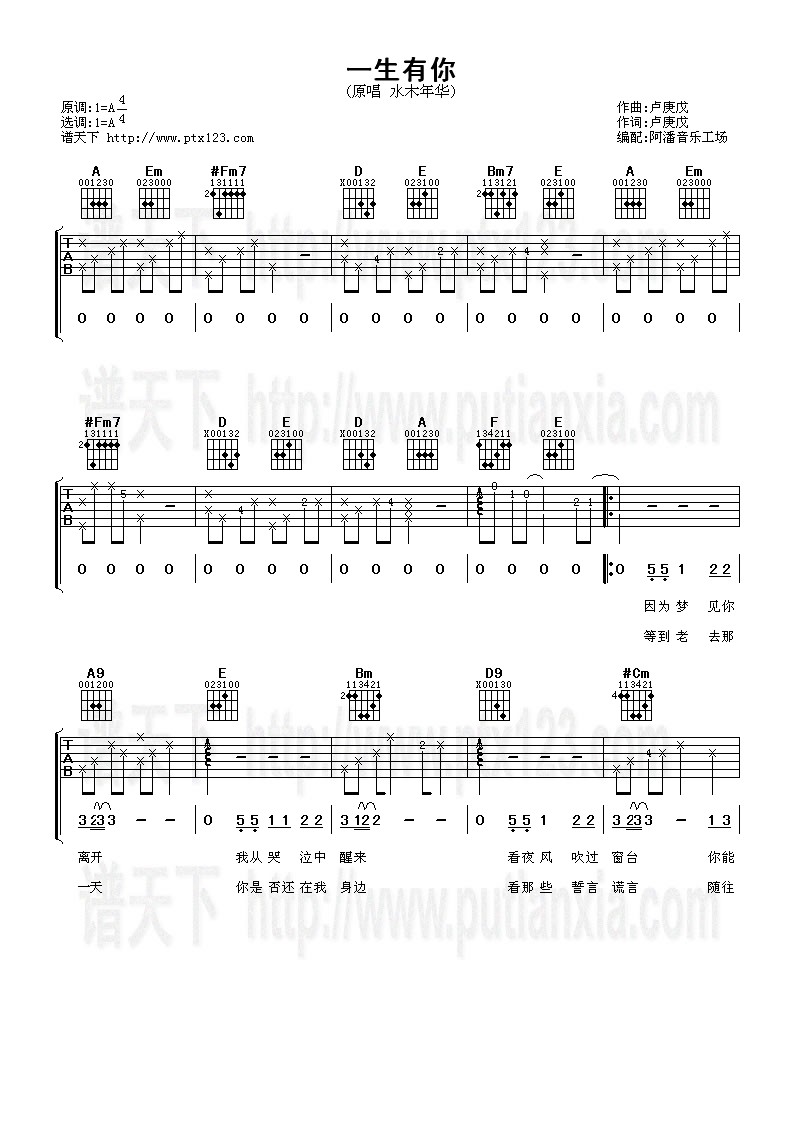 水木年华-一生有你吉他谱（图1）