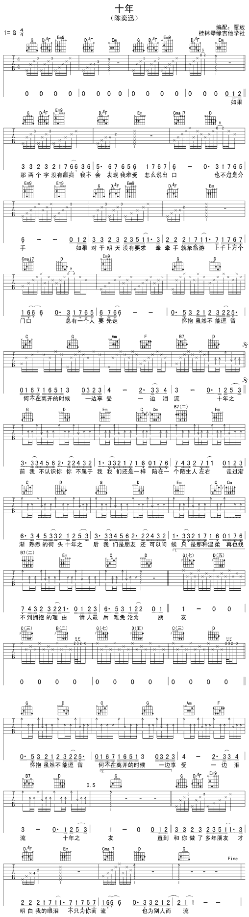 陈奕迅-十年吉他谱（图1）