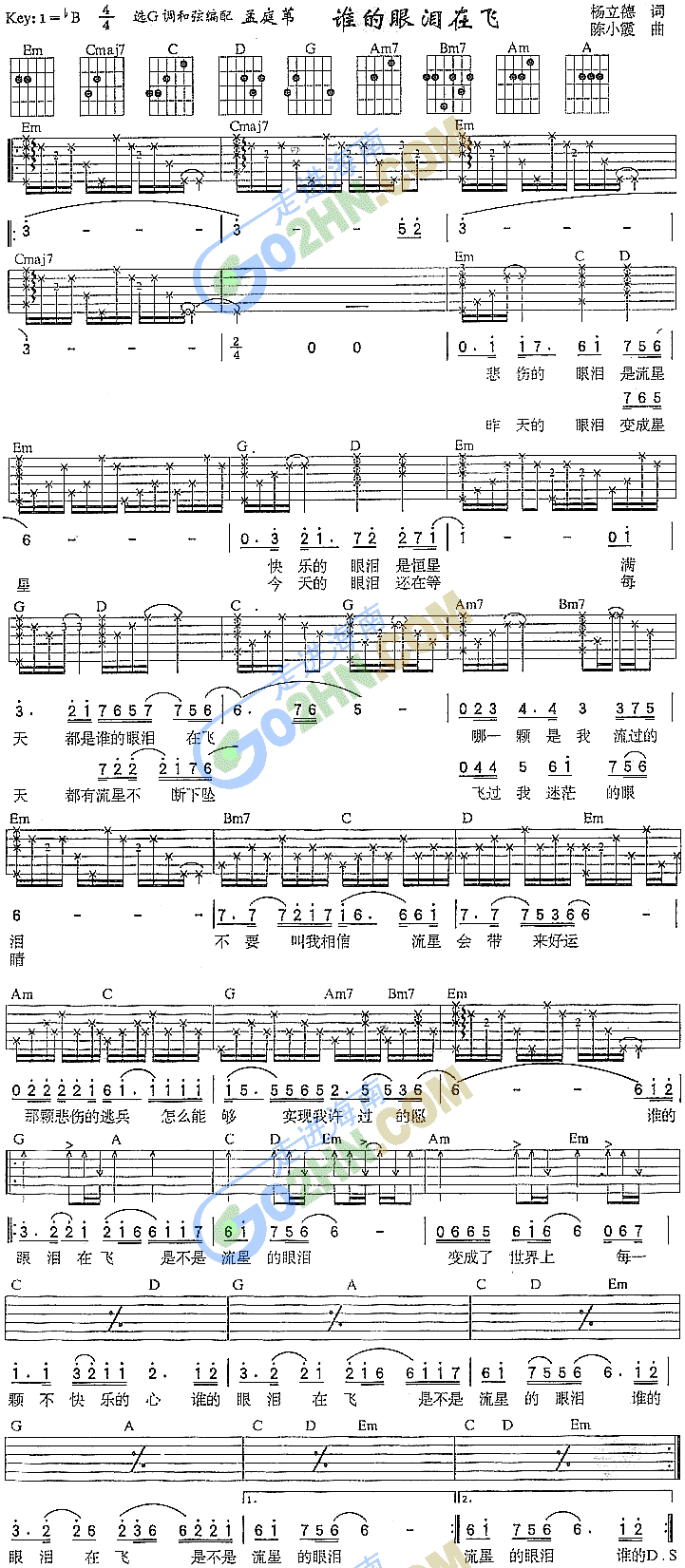 谁的眼泪在飞吉他谱（图1）
