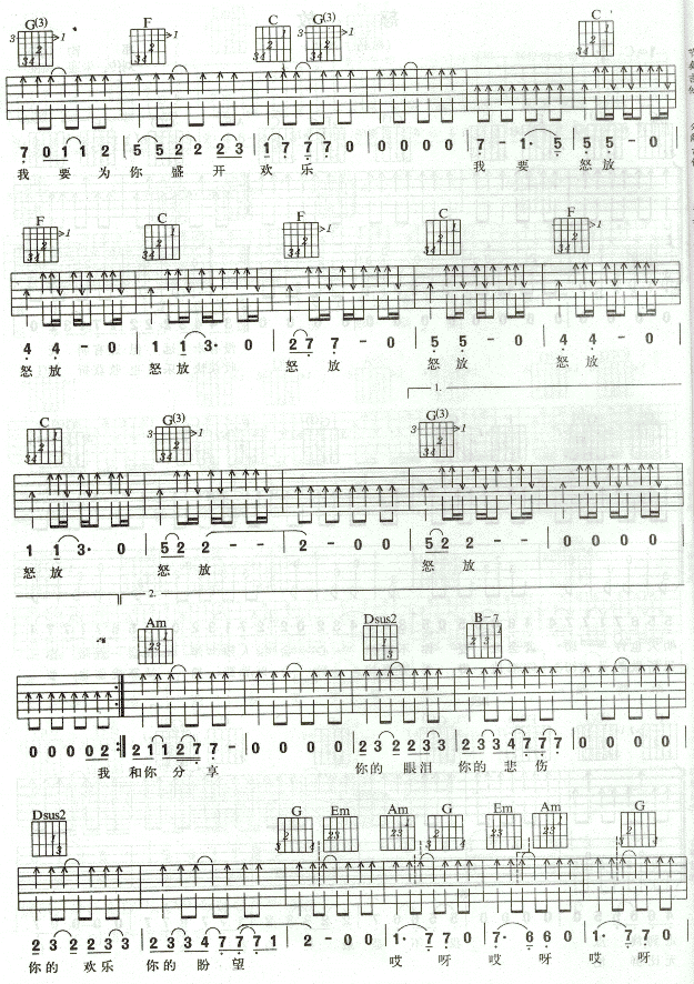 怒放-认证谱吉他谱( 六线谱)-吉他谱（图2）