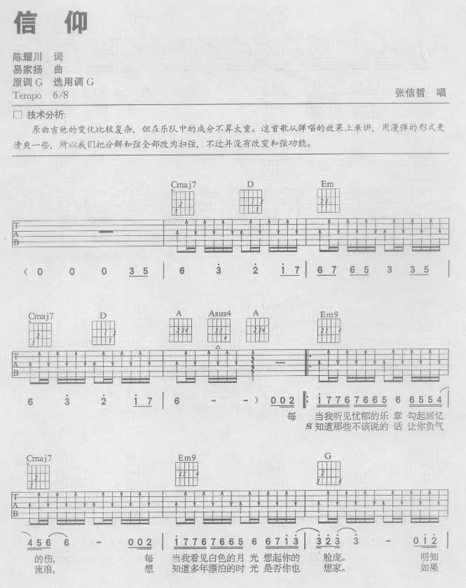 信仰-认证谱吉他谱( 六线谱)-吉他谱（图1）