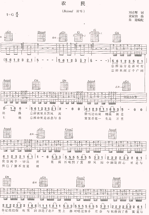 农民吉他谱(和弦 六线谱)-吉他谱（图1）