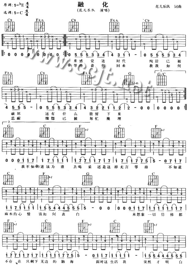 融化吉他谱(和弦 六线谱)-吉他谱（图1）