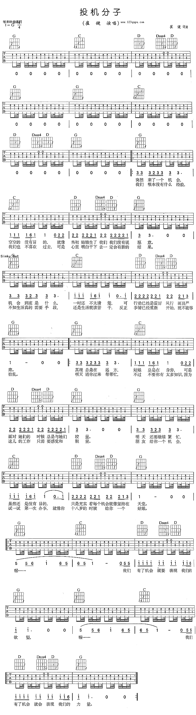 投机分子（崔健）吉他谱（图1）