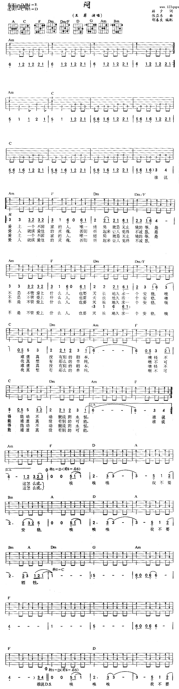 闷(王菲)吉他谱（图1）