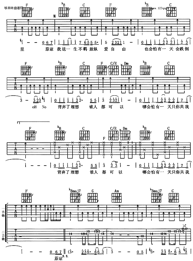 海阔天空(黄家驹)吉他谱（图4）