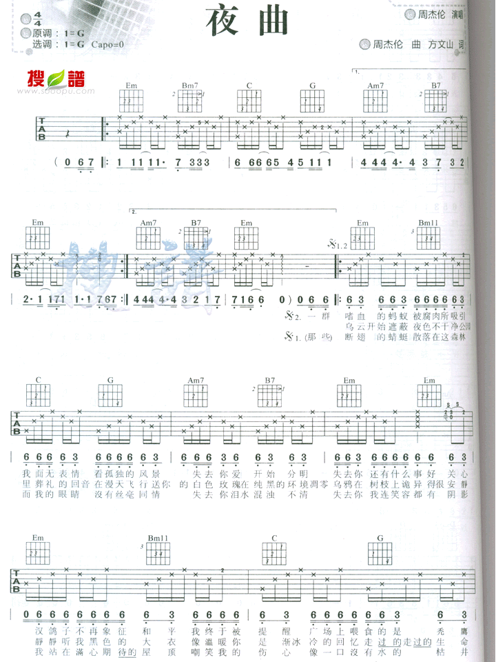 夜曲吉他谱（图1）