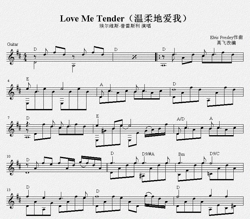 Love Me Tender（温柔地爱我） 吉他独奏谱（五线谱）吉他谱（图1）
