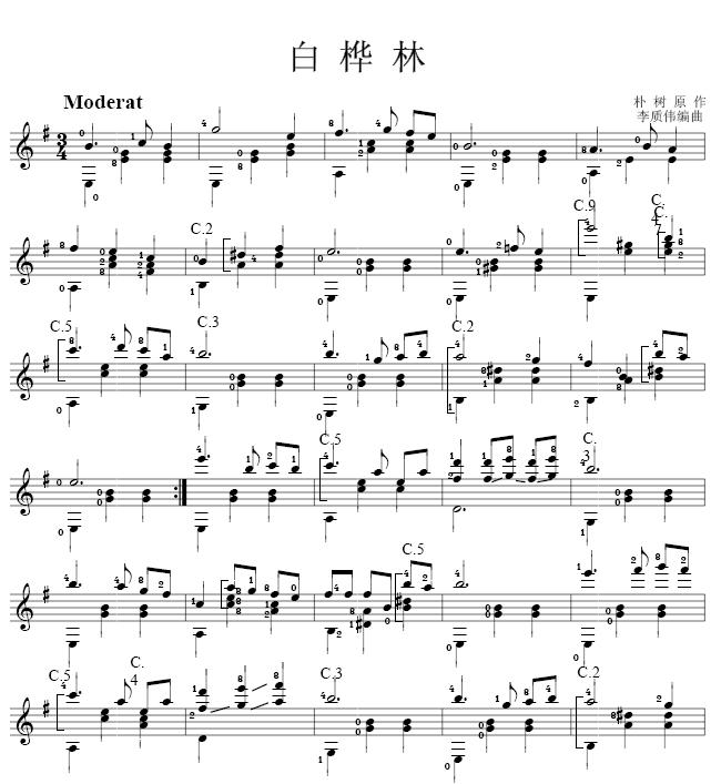 白桦林（吉他独奏谱）五线谱吉他谱（图1）
