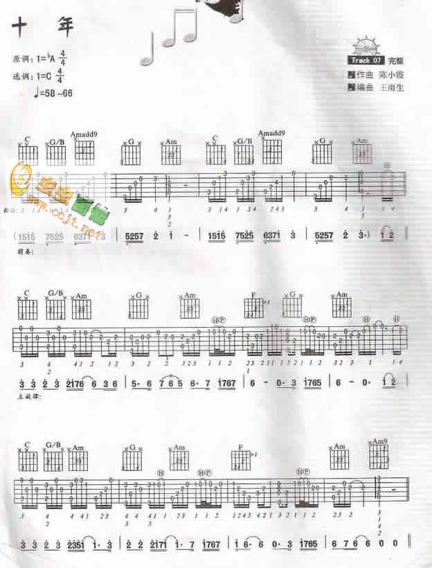 十年 王雨生版指弹吉他谱（图1）