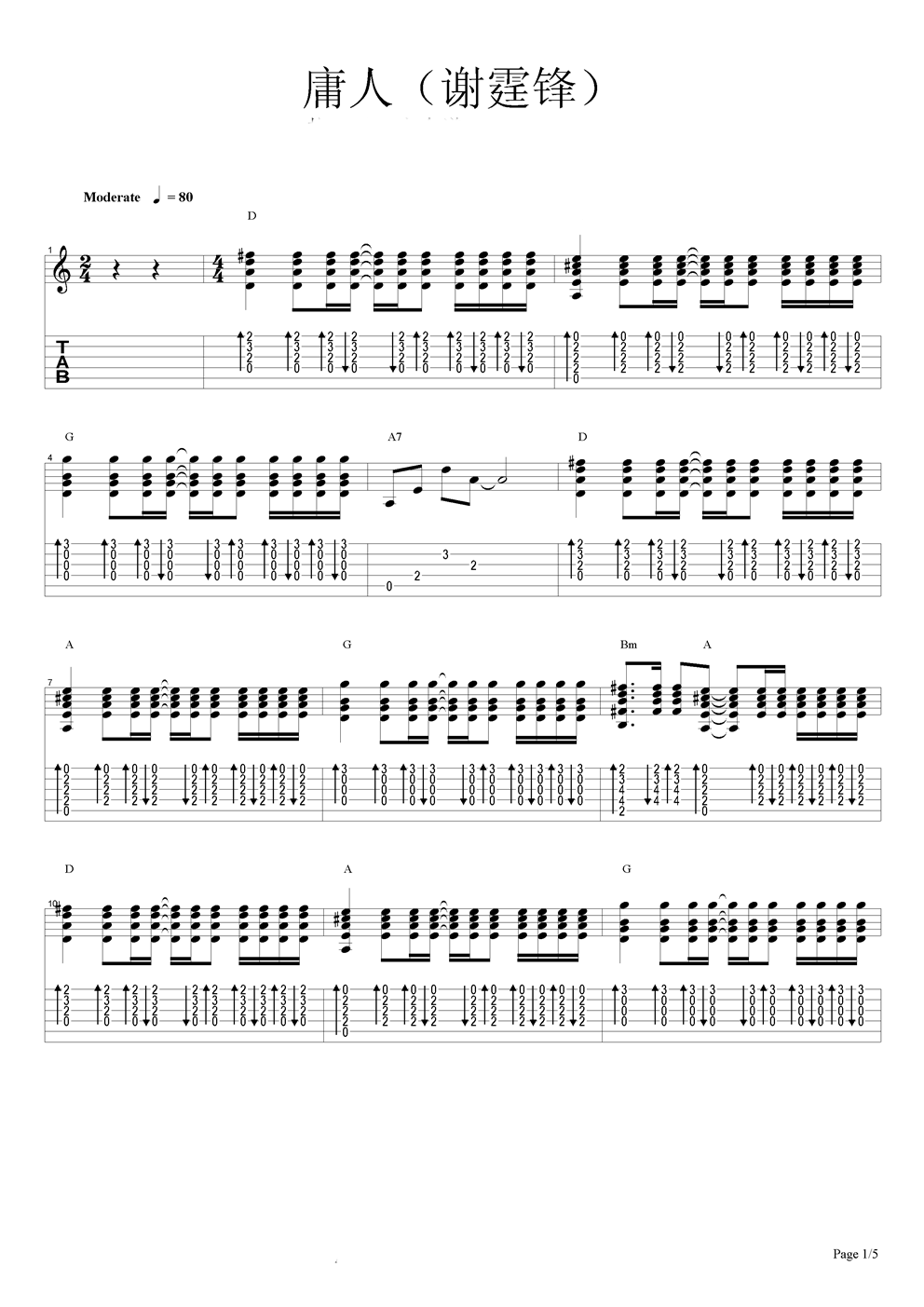 庸人吉他谱（图1）
