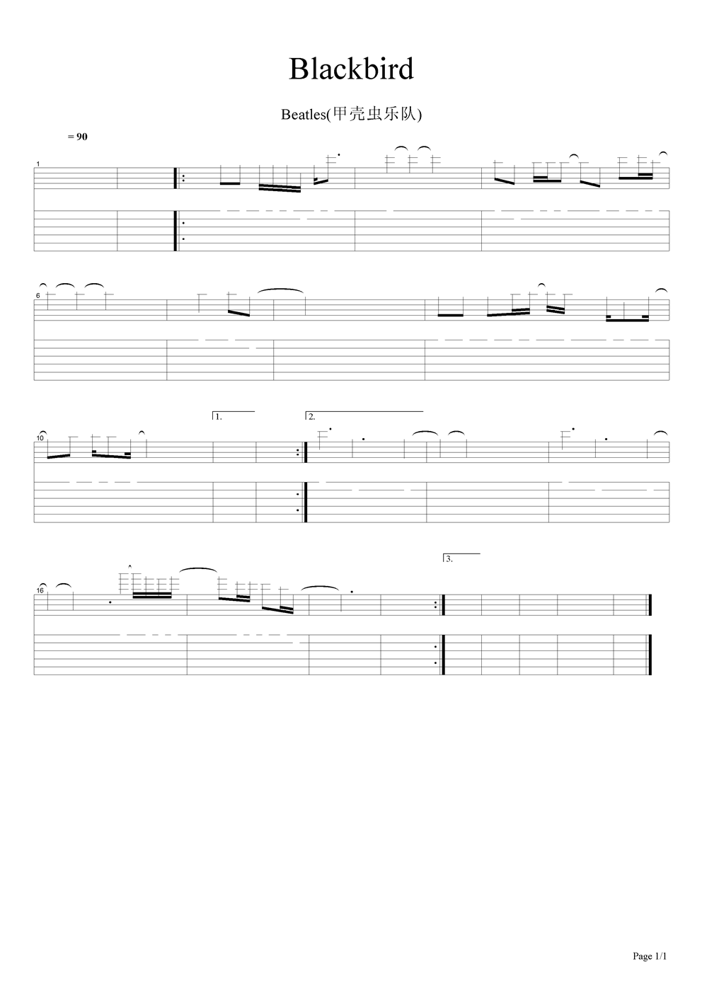 Blackbird吉他谱（图1）