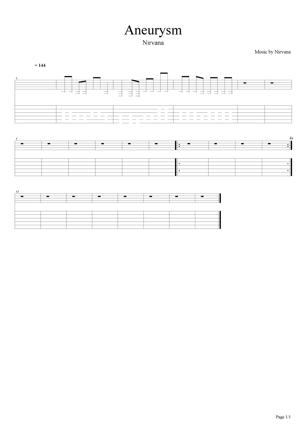 Aneurysm吉他谱（图1）