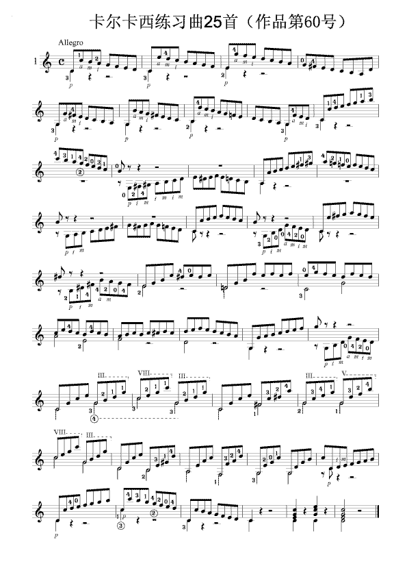 卡尔卡西练习曲25首（作品第60号）吉他谱（图1）
