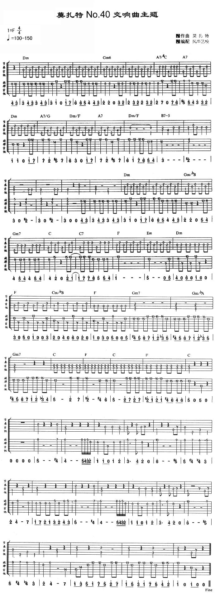 莫扎特No.40交响曲主题吉他谱（图1）
