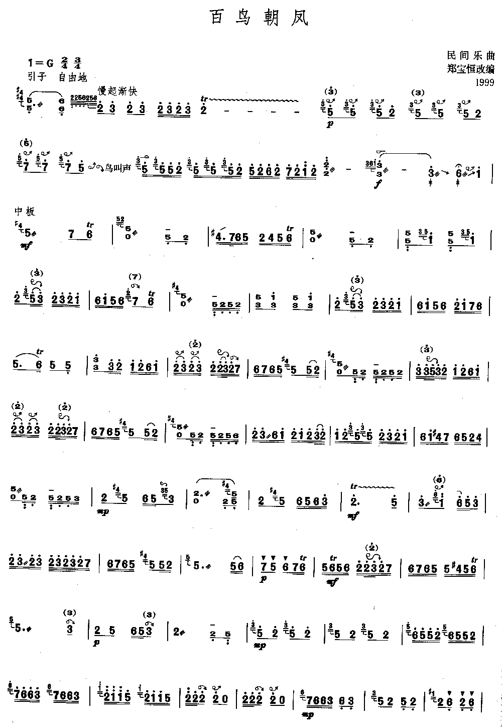 百鸟朝凤 [简谱版]（独奏共4张）其它曲谱（图1）