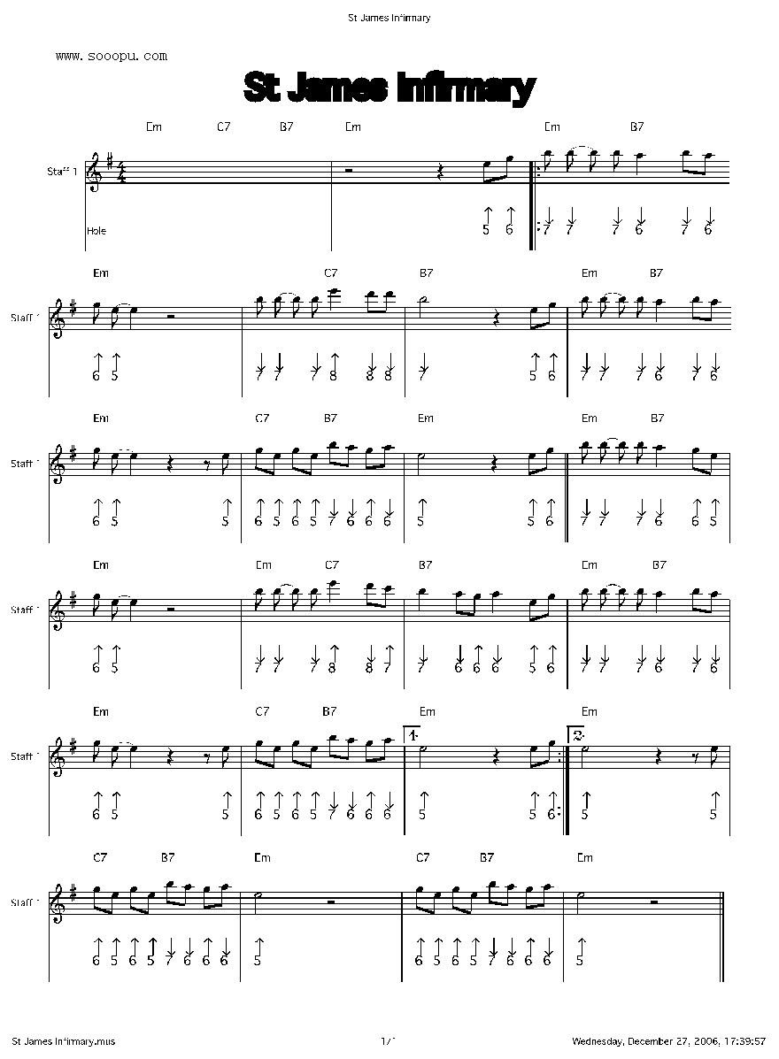 St James Infirmary 口琴谱其它曲谱（图1）