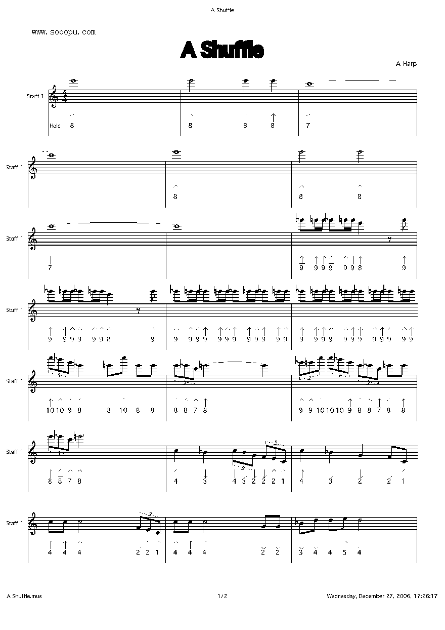 A Shuffle 口琴谱其它曲谱（图1）