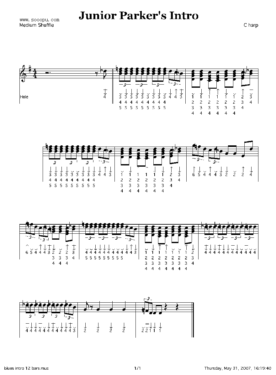 junior parker is intro 口琴谱其它曲谱（图1）