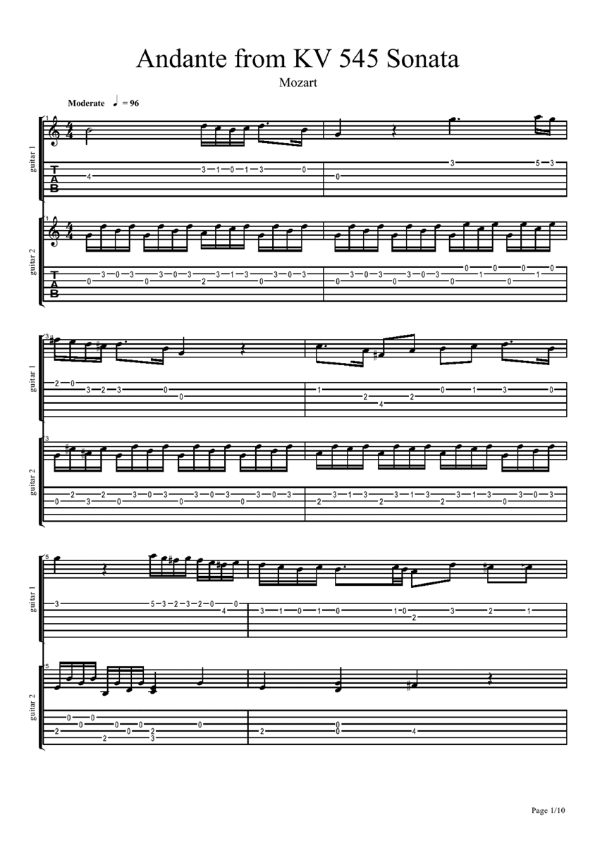 andante from kv 545 sonata其它曲谱（图1）